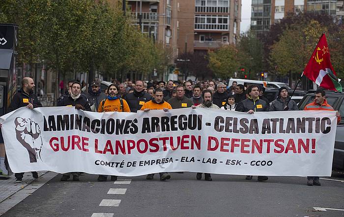 Laminaciones Arreguiko langileen aldeko manifestazioa, gaur, Gasteizen. ARP