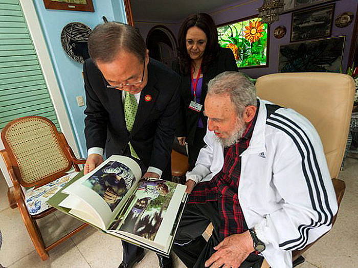 Ban Ki-moon eta Fidel Castro Habanan, Celac-en bileraren atarian. CUBADEBATE, EFE