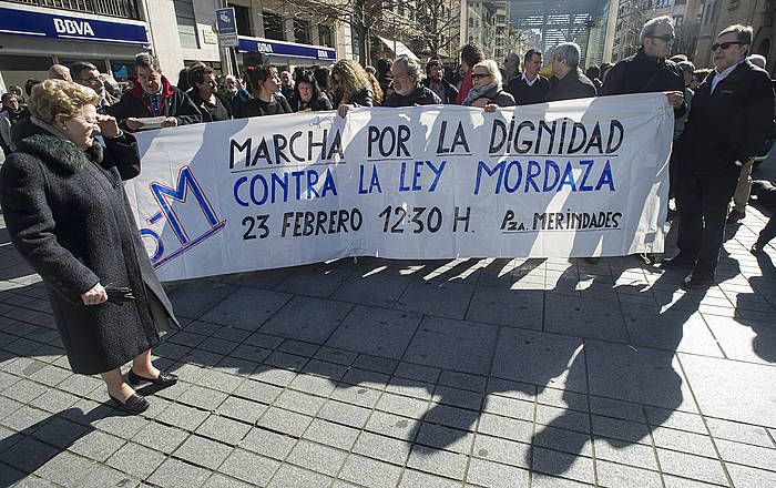 Herritarren Segurtasunerako Legearen kontrako protesta bat, Iruñean, otsailean. JAGOBA MANTEROLA, ARP