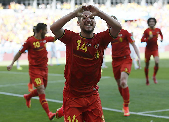 Dries Mertens Belgikaren gola ospatzen. DENNIS SABANGAN / EFE