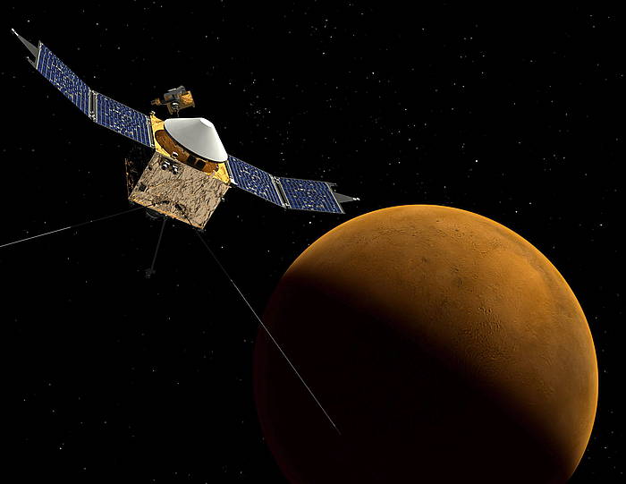 Maven, Marteren orbitan, NASAk egindako irudi batean. NASA/GODDARD SPACE FLIGHT CENTER