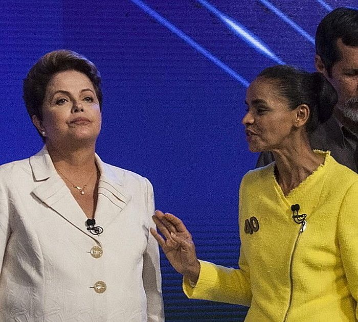 Dilma Rousseff eta Marina Silva hautagaiak, herenegungo eztabaidan. ANTONIO LACERDA / EFE