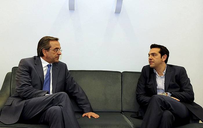 Antonis Samaras eta Alexis Tsipras Demokrazia Berria alderdi kontserbadoreko eta Syriza ezkertiarreko buruak, 2012an. WILLY ANTONIOU / EFE