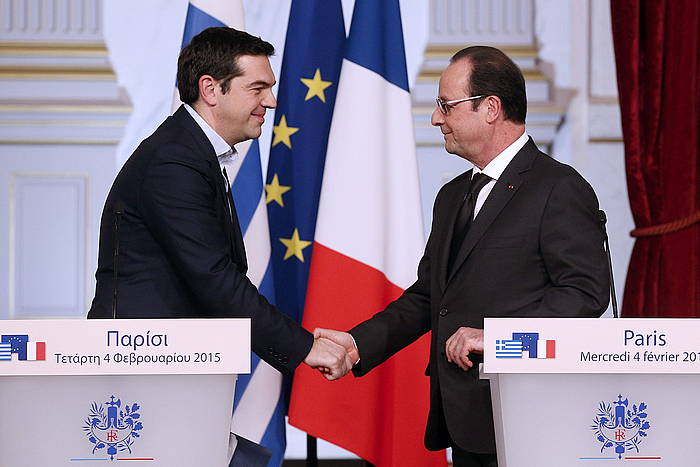 Alexis Tsipras eta François Hollande, gaur, Parisen. YOAN VALAT / EFE