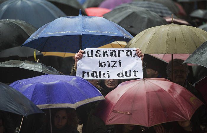 'Oztopo guztien gainetik euskaraz biziko gara' lelopean, manifestazioa egin zuten otsailean Donostian. JON URBE / ARGAZKI PRESS