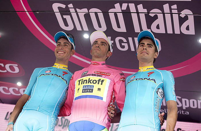 Contador, Aru eta Landa, gaur, Italiako Giroaren podiumean. CLAUDIO PERI, EFE