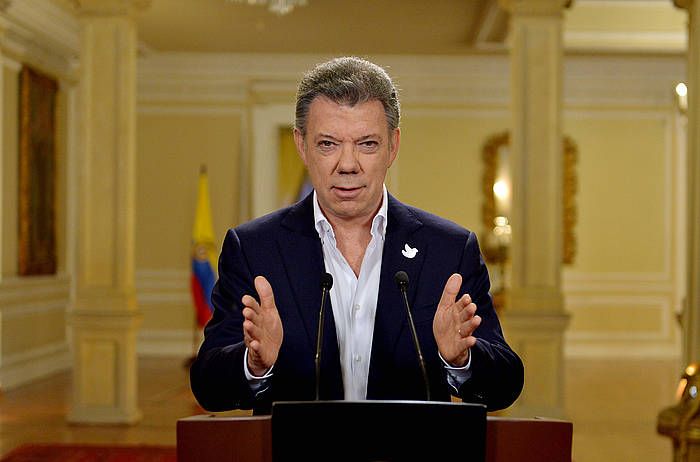 Juan Manuel Santos Kolonbiako presidentea, gaurko agerraldia. EFRAIN HERRERA, EFE