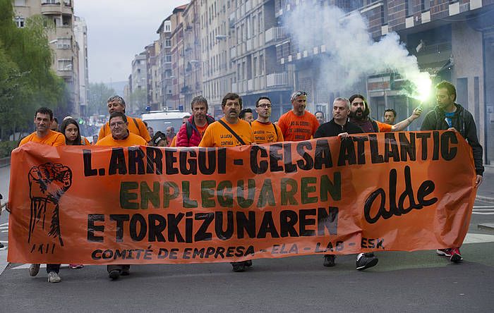 Laminaciones Aguirre-ko langileek Gastezien eginiko manifestazio bat. RAUL BOGAJO, ARGAZKI PRESS