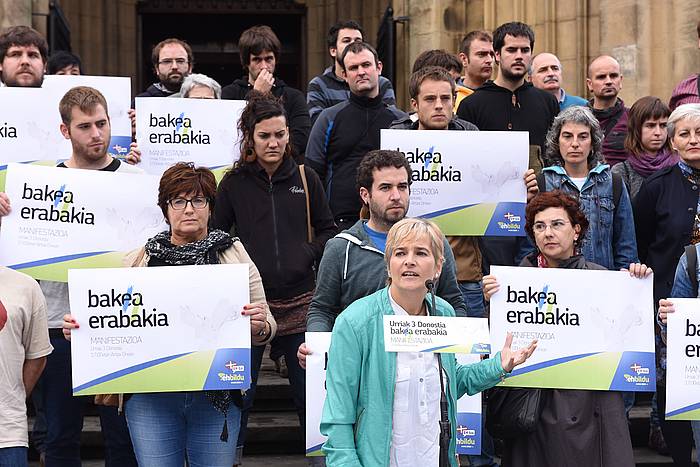 Rebeka Ubeda EH Bilduk bozeramailea gaur goizeko prentsaurrekoan. ARGAZKI PRESS