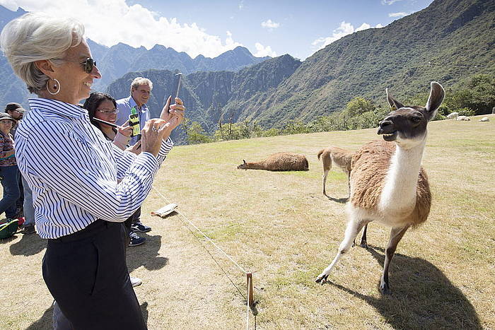 Christine Lagarde NDFeko burua, Machu Picchun. STEPHEN JAFFE / EFE