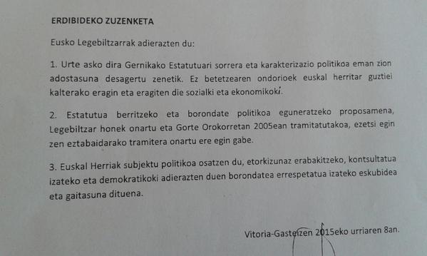 EAJren eta EH Bilduren legebiltzar taldeek izenpetutako zuzenketa.