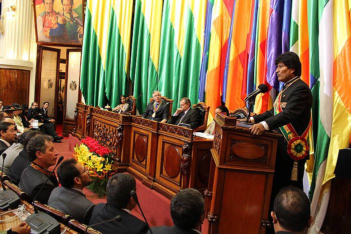 Evo Morales, Boliviako Senatuan, haren agintaritzako hamarkadari errepasoa egiten. BOLIVIAKO INFORMAZIO AGENTZIA