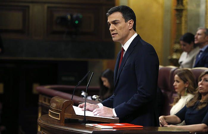 Pedro Sanchez presidentegaia, inbestidura saioko lehen egunean. J. J. GUILLEN / EFE