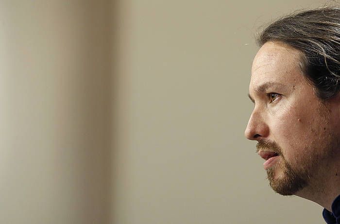 Pablo Iglesias, bilera osteko agerraldian. J. J. GUILLEN / EFE