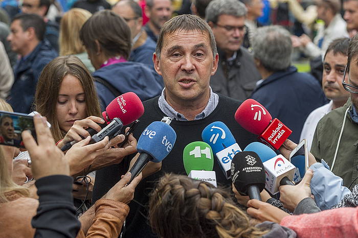 Otegi, larunbateko manifestazioan. JUANAN RUIZ, ARGAZKI PRESS