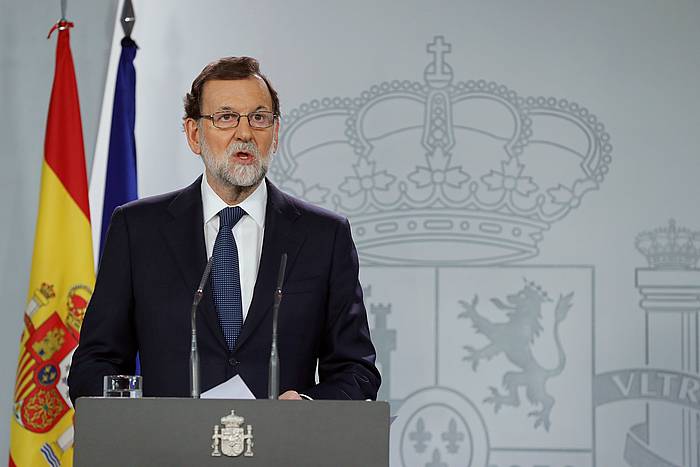 Mariano Rajoy Espainiako presidentea, gaurko Ministro Kontseiluaren ondorengo agerraldian. ANGEL DIAZ, EFE
