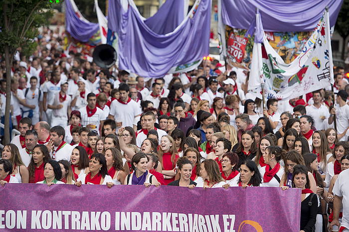 Eraso sexisten aurkako protesta bat, Iruñeko aurtengo sanferminetan. IñIGO URIZ, ARGAZKI PRES