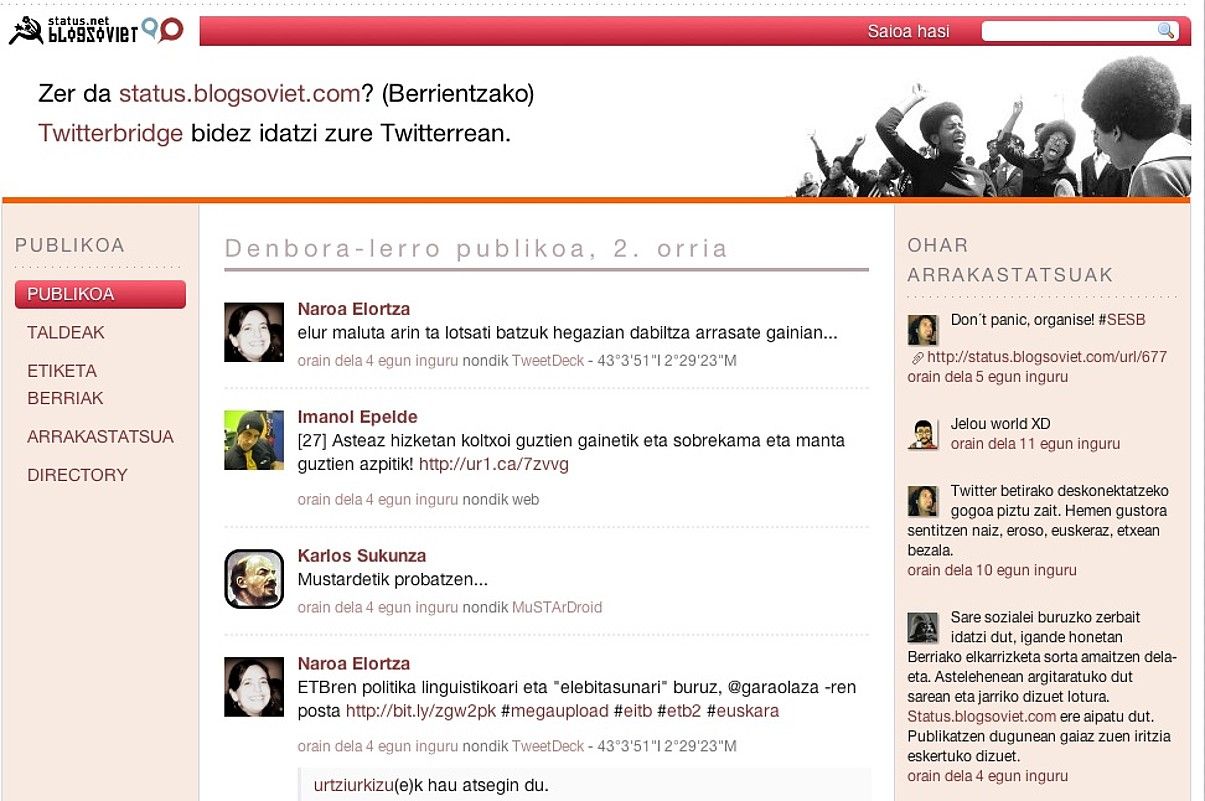 Gero eta erabiltzaile gehiago ditu status.blogsoviet.com euskarazko sare deszentralizatuak. BERRIA.