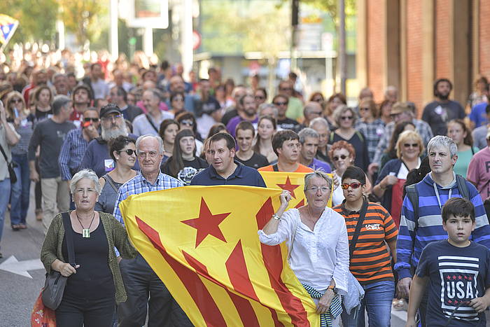 Urriaren 12an Iruñean Kataluniarekin elkartasunez egin zen manifestazioa. IDOIA ZABALETA, ARGAZI PRESS