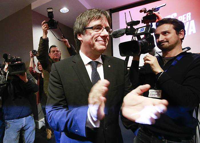 Carles Puigdemont, gaur, Oostkampen Belgika), Junts per Catalunyaren hautagaitzaren aurkezpenean. OLIVIER HOSLET, EFE