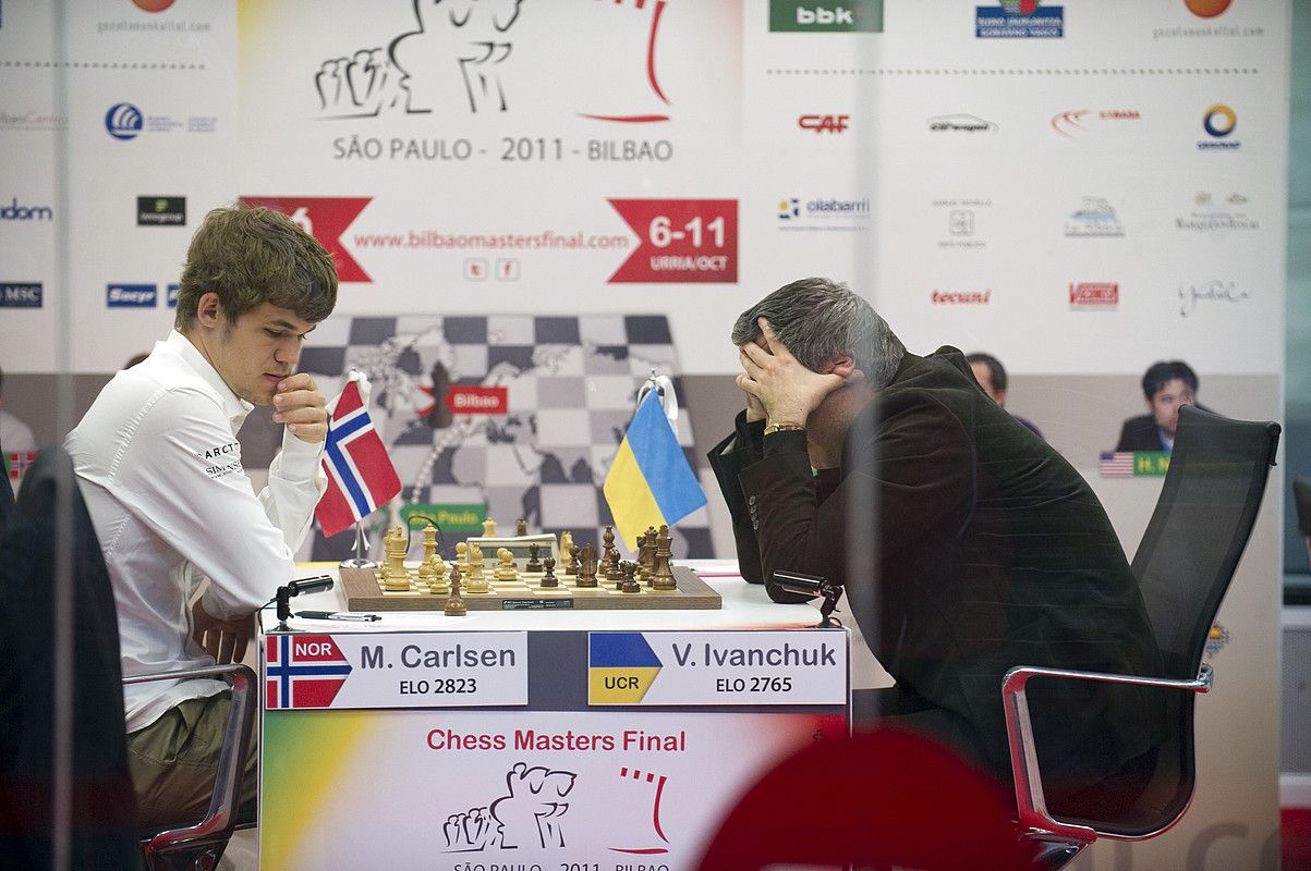 Carlsen eta Ivantxuk, Bilboko Grand Slam-eko finalean. MARISOL RAMIREZ / ARP.