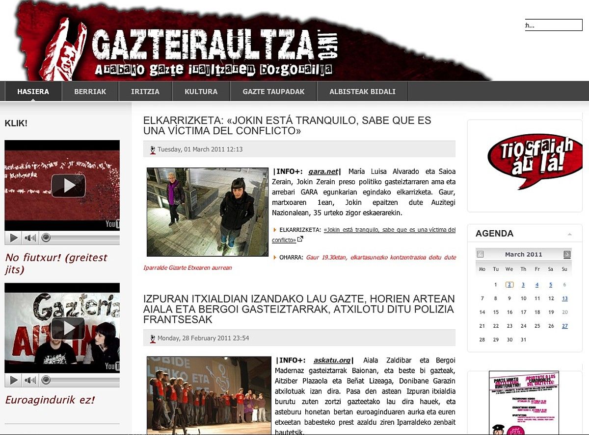 Gazteiraultza.info webgunearen azaleko irudia. BERRIA.