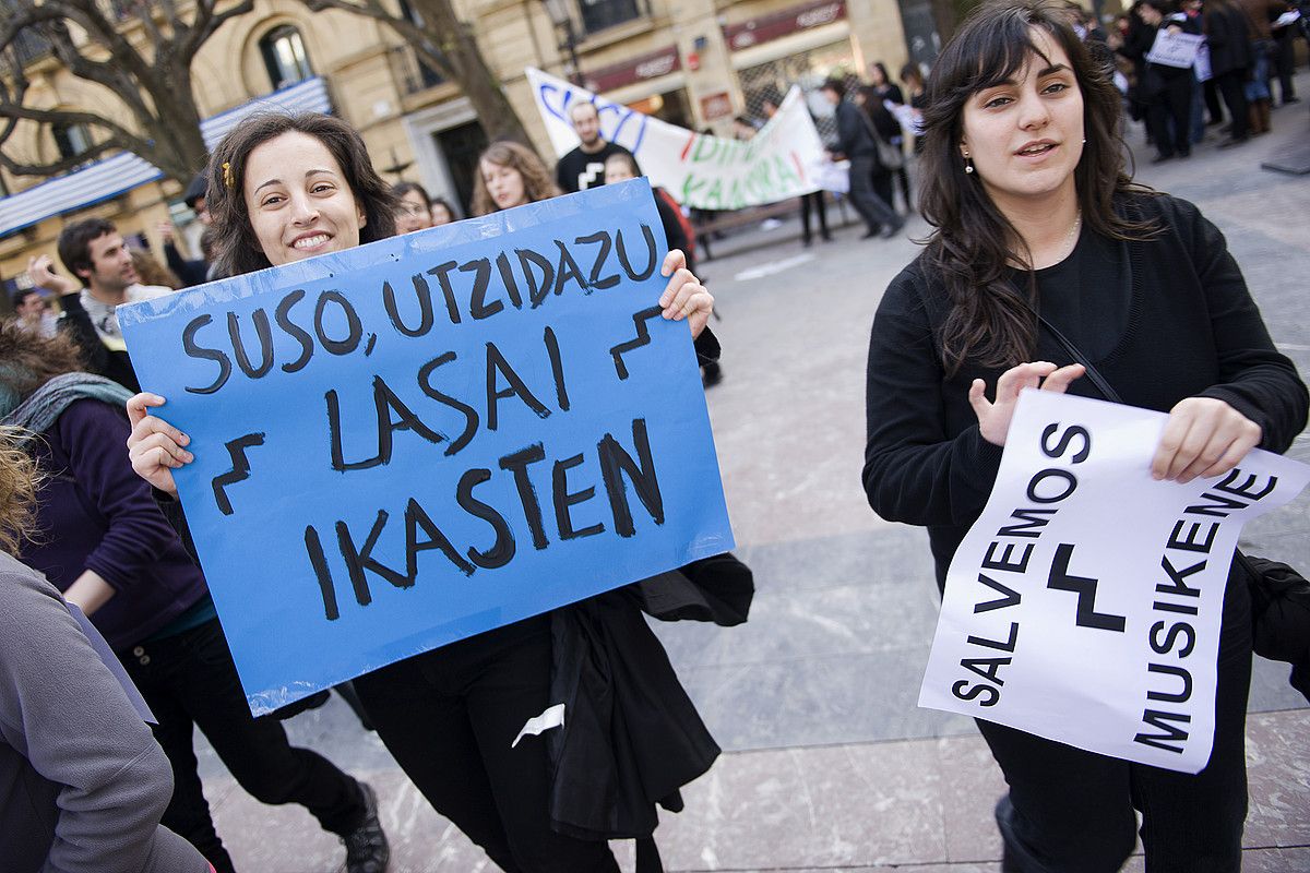 Musikeneko ikasleek zuzendaritza berriaren aurkako protestak egin zituzten iaz. GARI GARAIALDE / ARGAZKI PRESS.