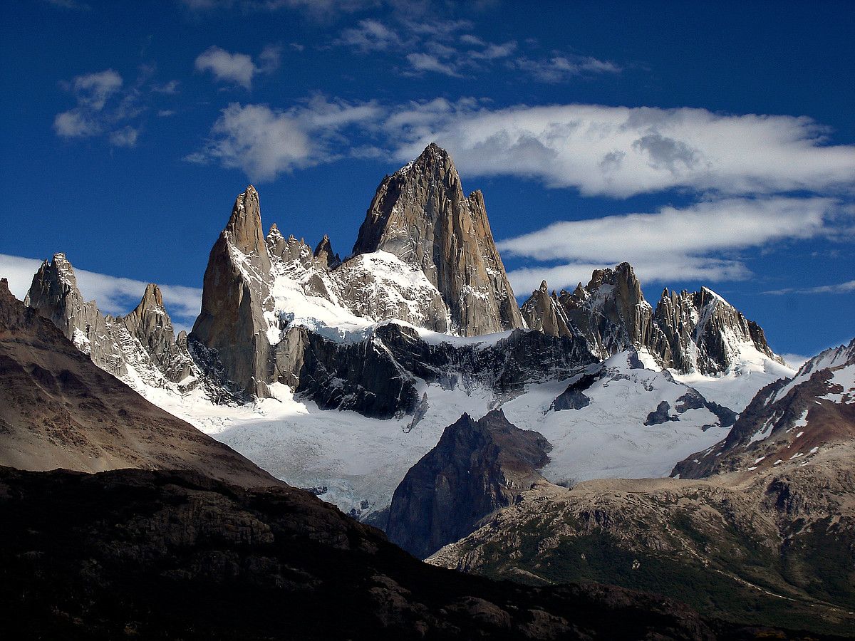 Fitz Roy mendigunea, Patagonian, ezohikoa duen eguraldi dotorearekin. ALEXANDRE ACKERMANS.