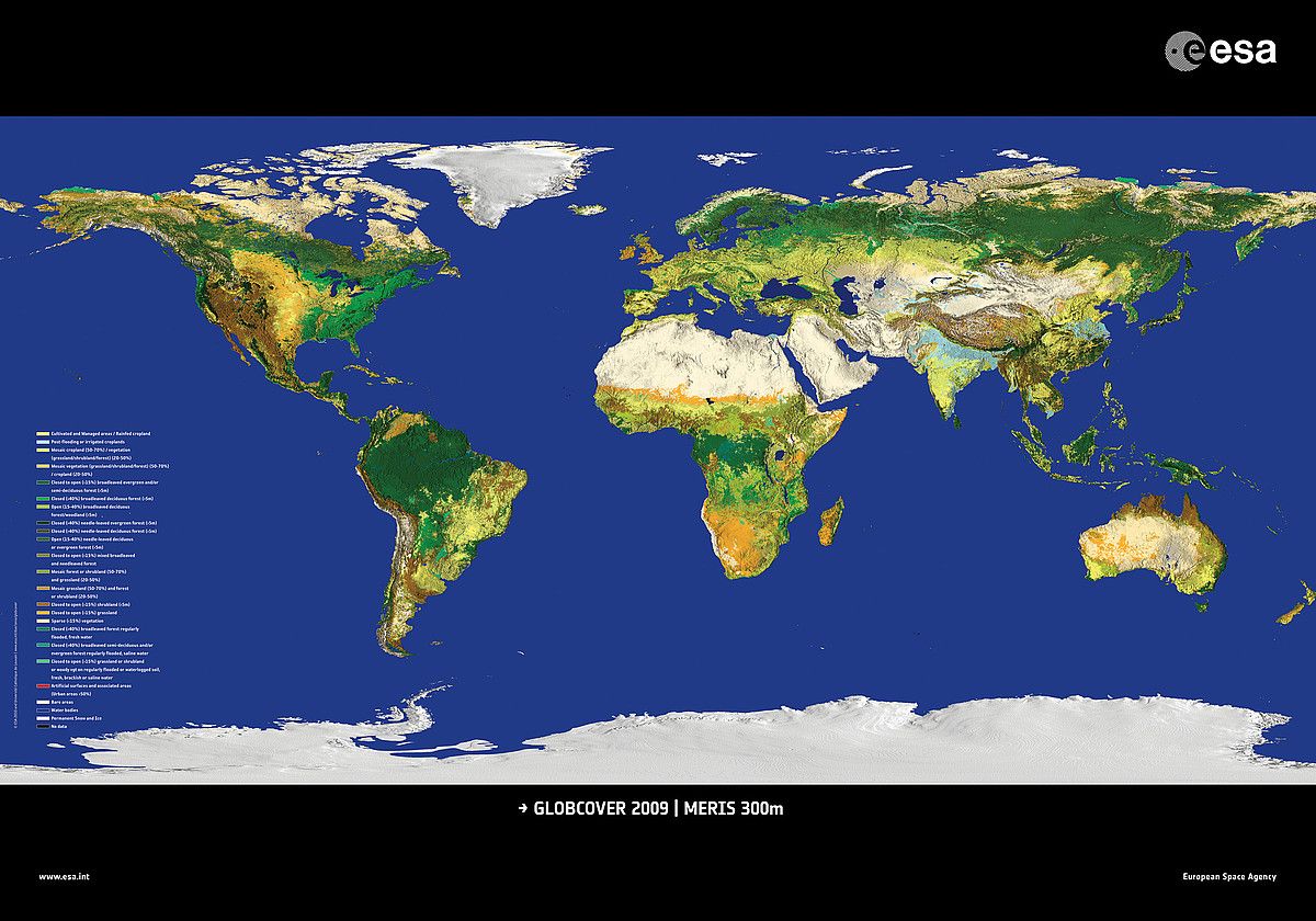 BlobCover 2009 munduko mapa. ESA.