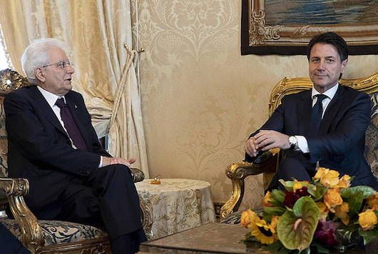 Sergio Mattarella Italiako presidente eta Giuseppe Conte lehen ministrogaia, atzo egin zuten bilkuran. GIANDOTTI, EFE