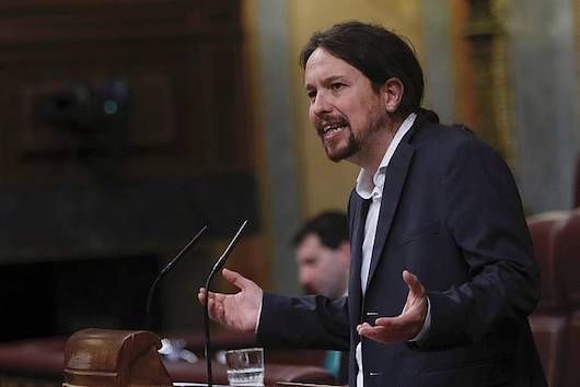 Pablo Iglesias Unidos Podemos taldeko bozeramailea, gaur, Espainiak Kongresuan egin duen hitzaldian. FERNANDO ALVARADO, EFE