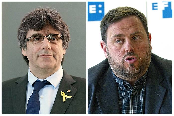 Carles Puigdemont Kataluniako presidente ohia (ezkerrean) eta Oriol Junqueras presidenteorde ohia (eskuinean), artxiboko irudietan. EFE