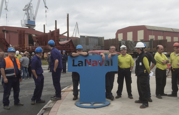 Navaleko langileen protesta, Sestaoko ontziolan, iazko urran. LUIS JAUREGIATZO / FOKU