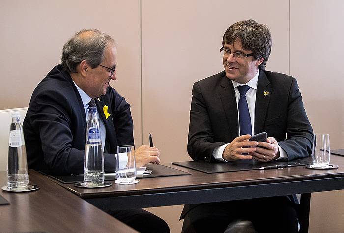 Torra eta Puigdemont, gaur Belgikan izan duten bileran. EFE