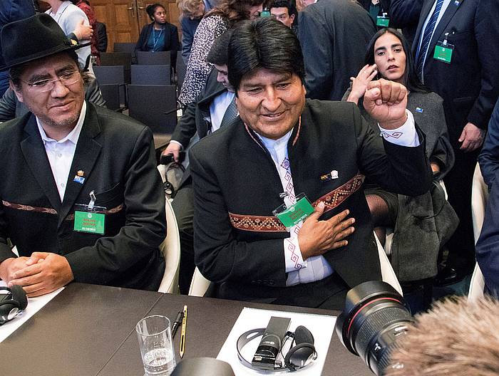 Evo Morales Boliviako presidentea, epaia entzun aurretik. DAVID MORALES URBANEJA, EFE