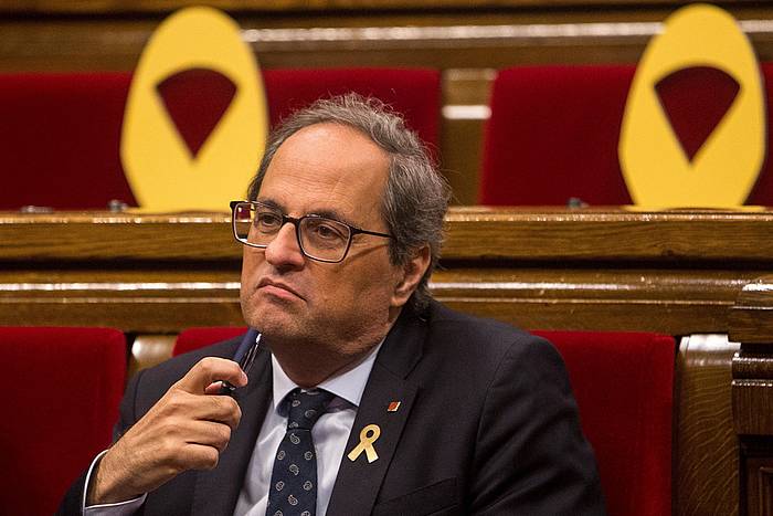 Quim Torra Kataluniako presidentea, gaur, Kataluniako Parlamentuko politika orokorreko eztabaidan. QUIQUE GARCIA, EFE