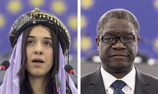 Nadia Muradi eta Denis Mukwege aurtengo Bakearen Nobel saridunak. PETER SEEGER, EFE