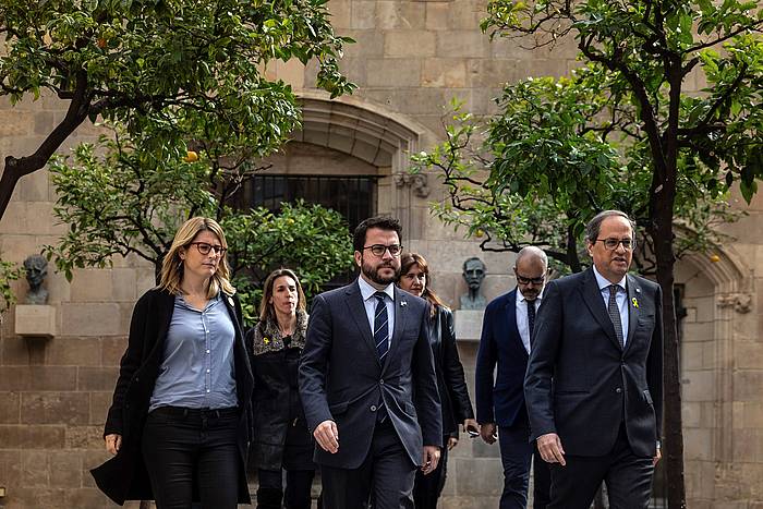 Elsa Artadi kontseilaria, Pere Aragones presidenteordea eta Quim Torra Generalitatean. ENRIC FONTCUBERTA, EFE