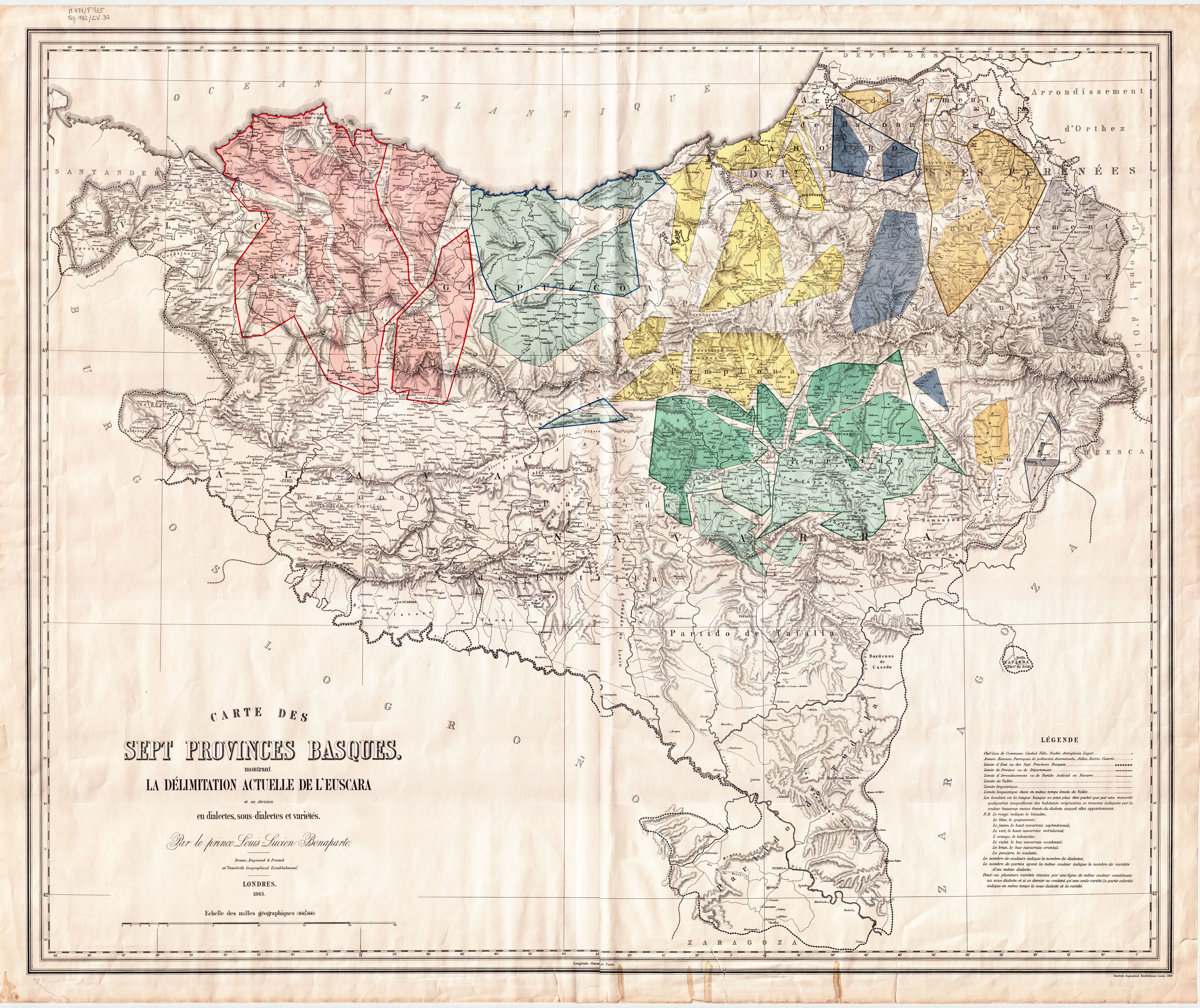 Luis Luziano Bonapartek egindako mapa bat, 1863koa; euskalkiak jasotzen ditu.
