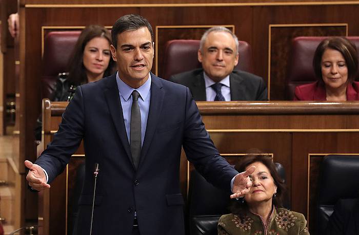 Pedro Sanchez Espaniako Gobernuko presidentea, gaur, Kongresuan. BALLESTEROS, EFE