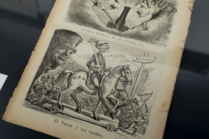 Karlista baten karikatura, 'El cañón Krupp' aldizkarian. IÑIGO URIZ / FOKU