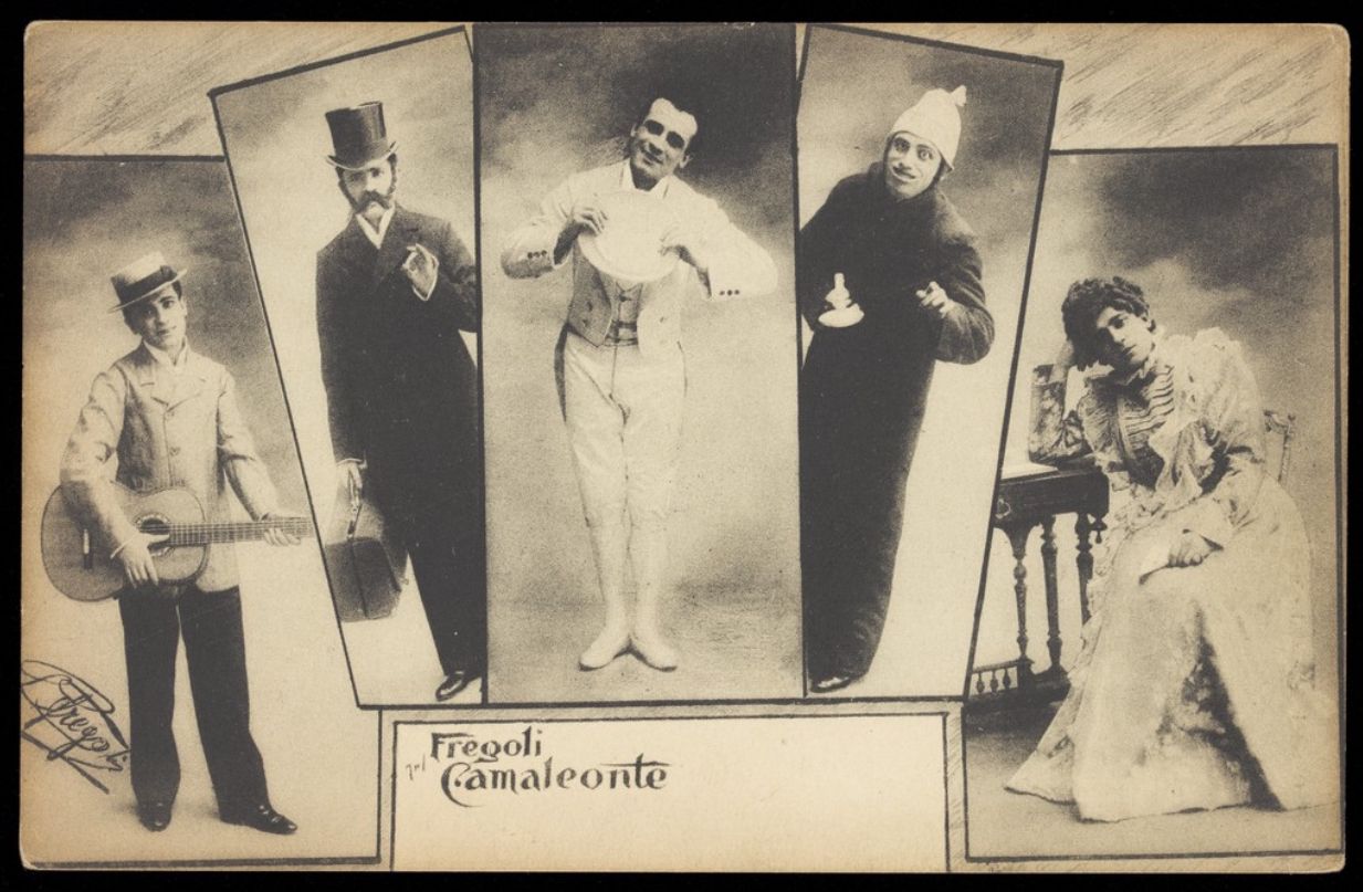 Leopoldo Fregoli transformista italiarra, hainbat erretratutan posatzen, 1903an. WELLCOME COLLECTION