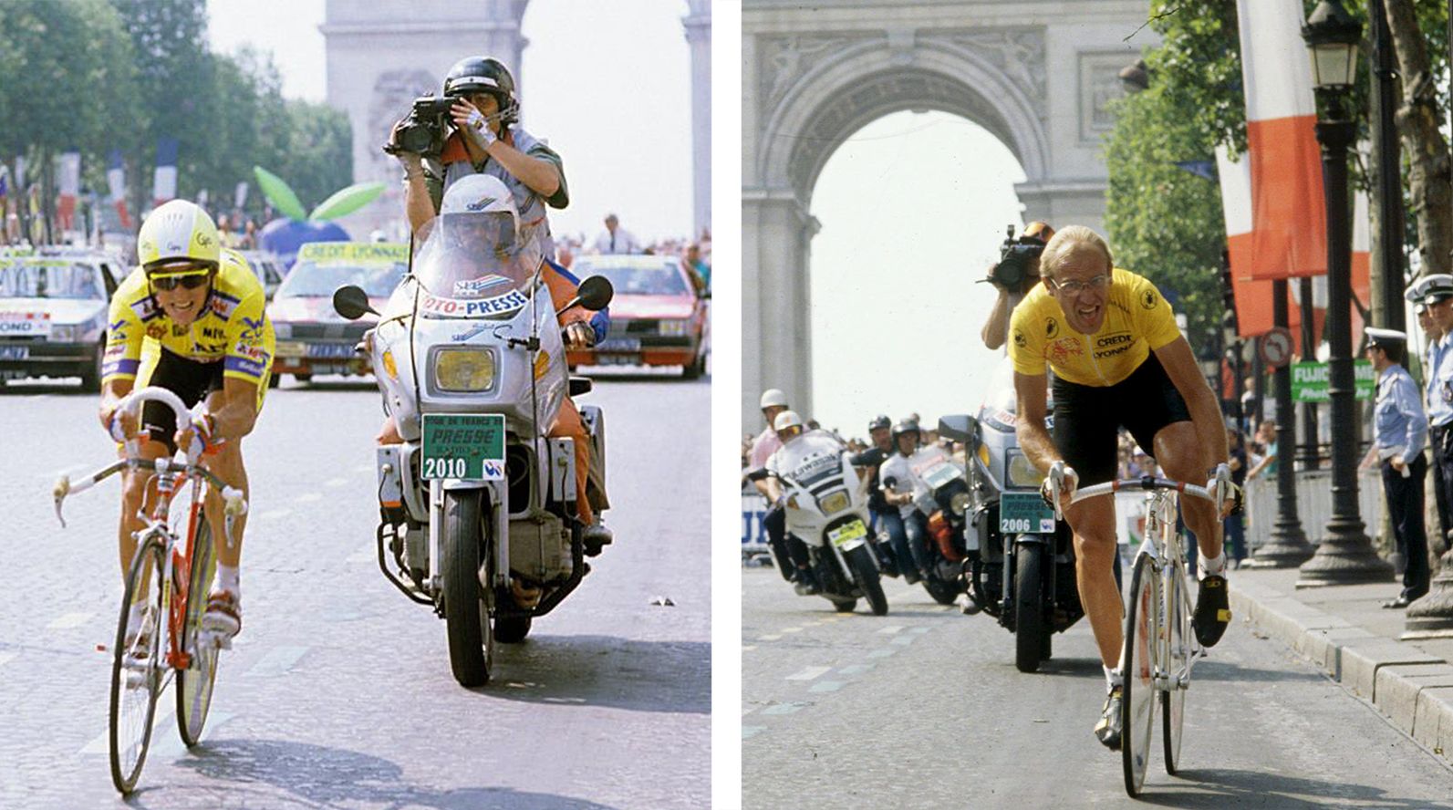 Greg Lemond eta Laurent Fignon Parisko Eliseoko Zelaietan, lehia betean, 1989ko Tourreko azken etapan. TOUR DE FRANCE / EFE