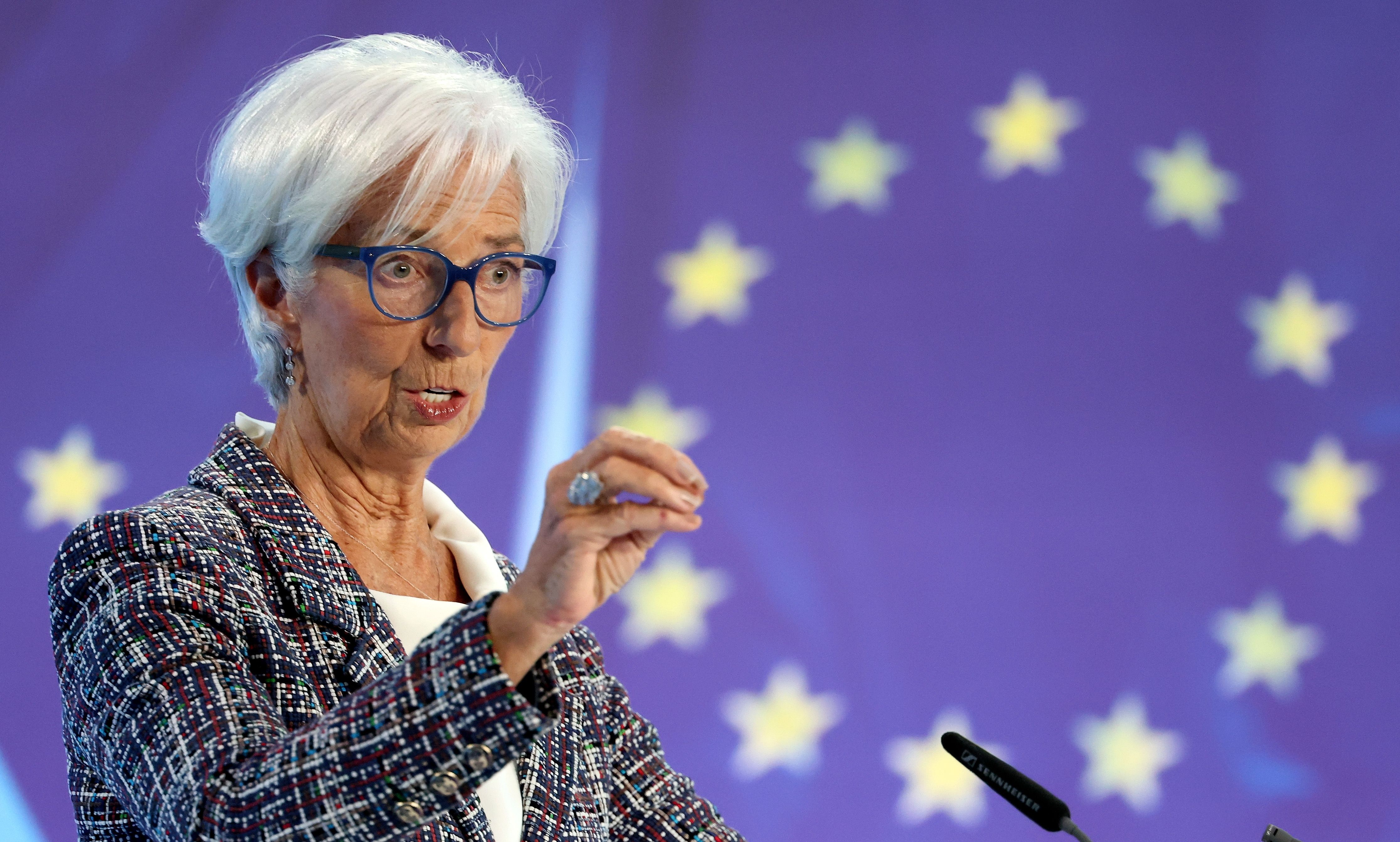 Christine Lagarde EBZko presidentea, gaur, Frankfurten. FRIEDEMANN VOGEL / EFE