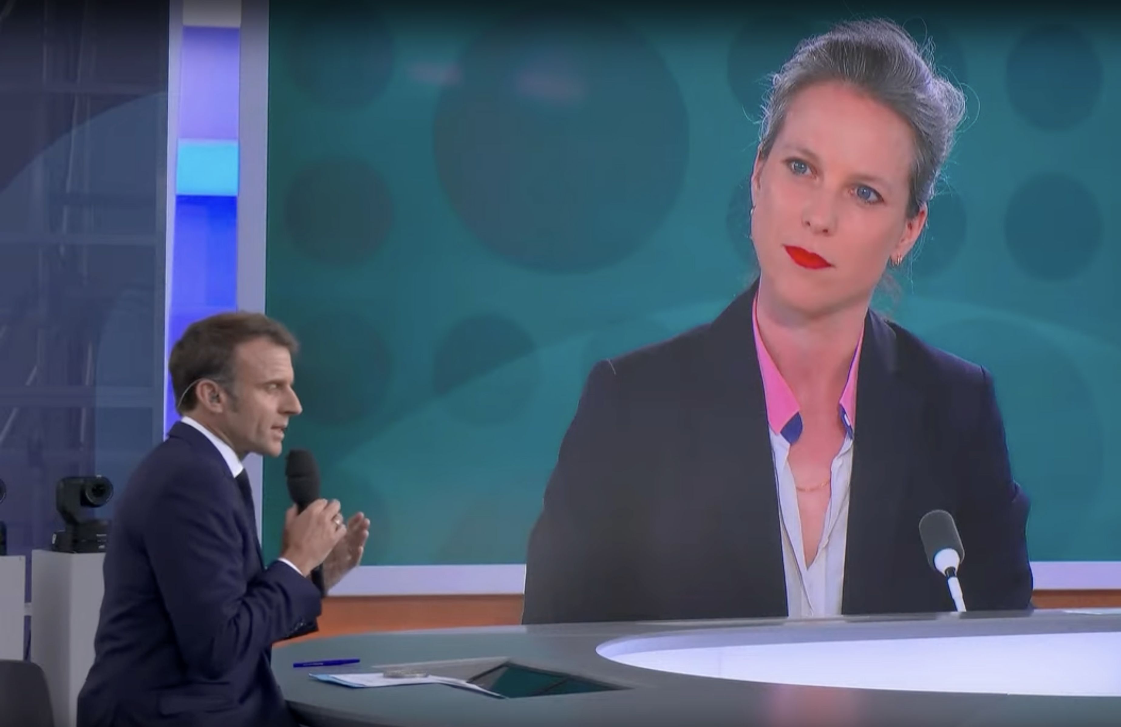 Emmanuel Macron eta Lucie Castets, France 2 telebista katean. BERRIA
