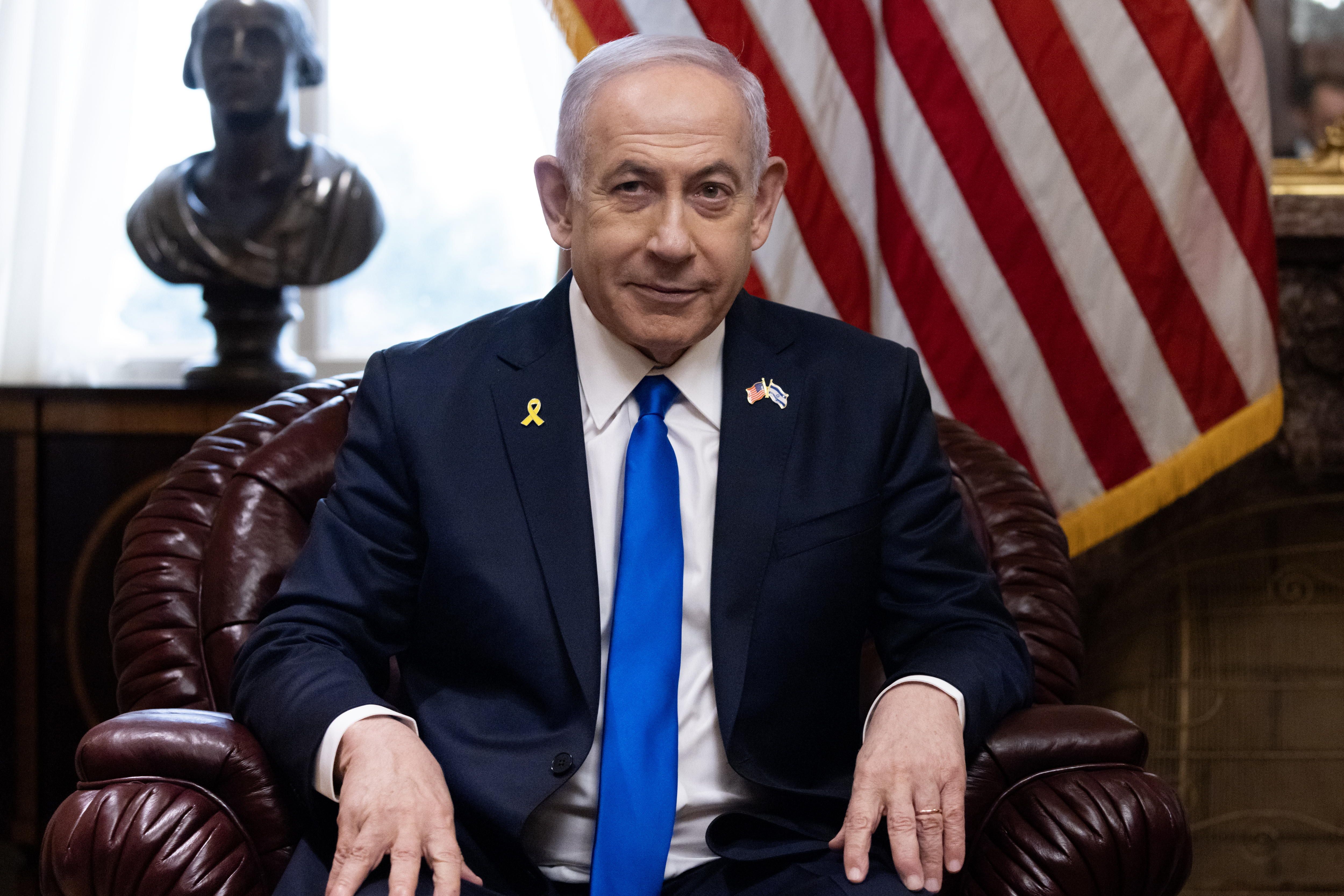 Israelgo lehen ministro Benjamin Netanyahu, AEBetako Kongresuan, gaur. MICHAEL REYNOLDS/EFE