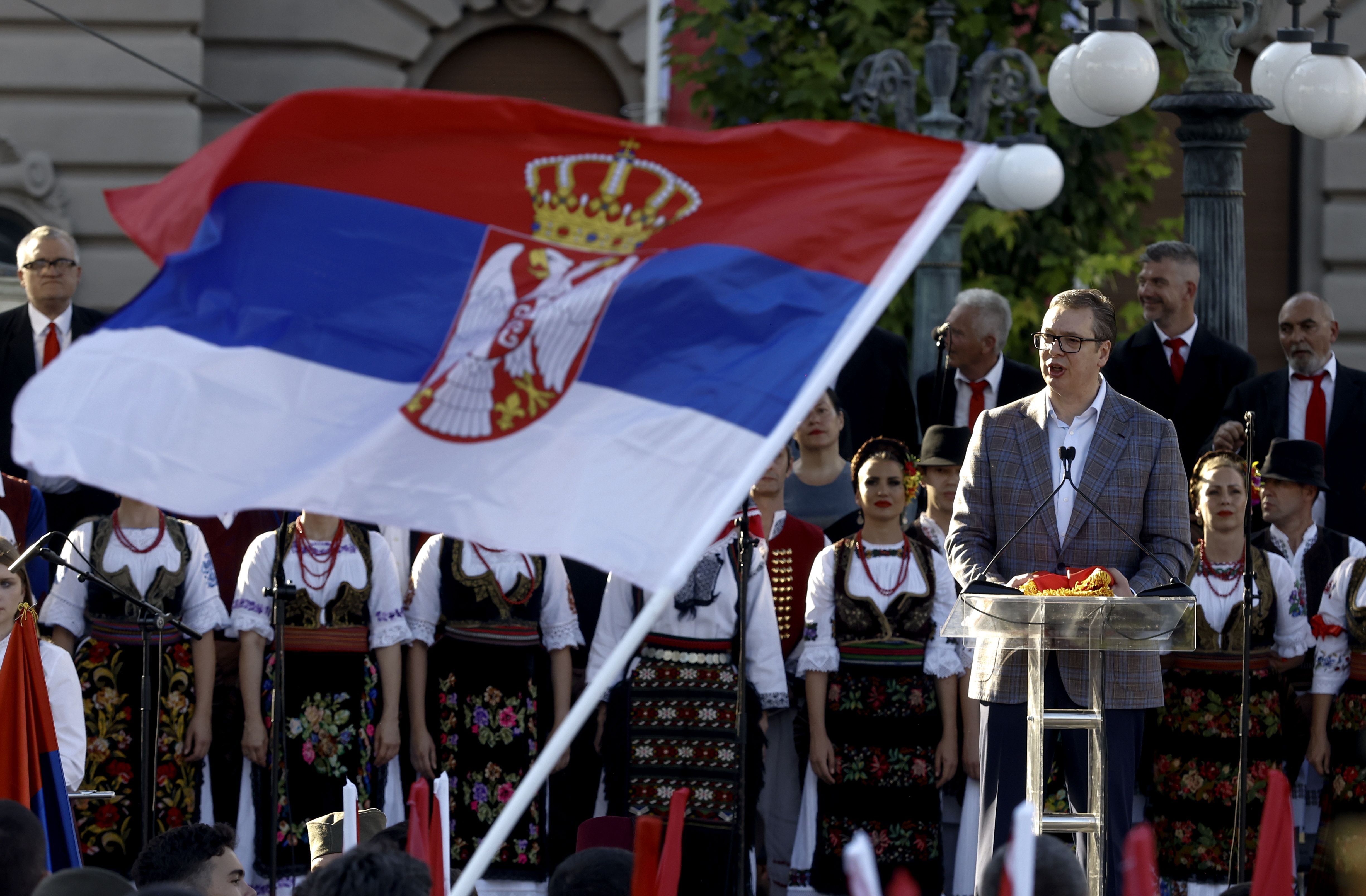 Serbiako Presidente Vucic ekitaldi batean, Belgraden, ekainean. MARKO DJOKOVIC / EFE