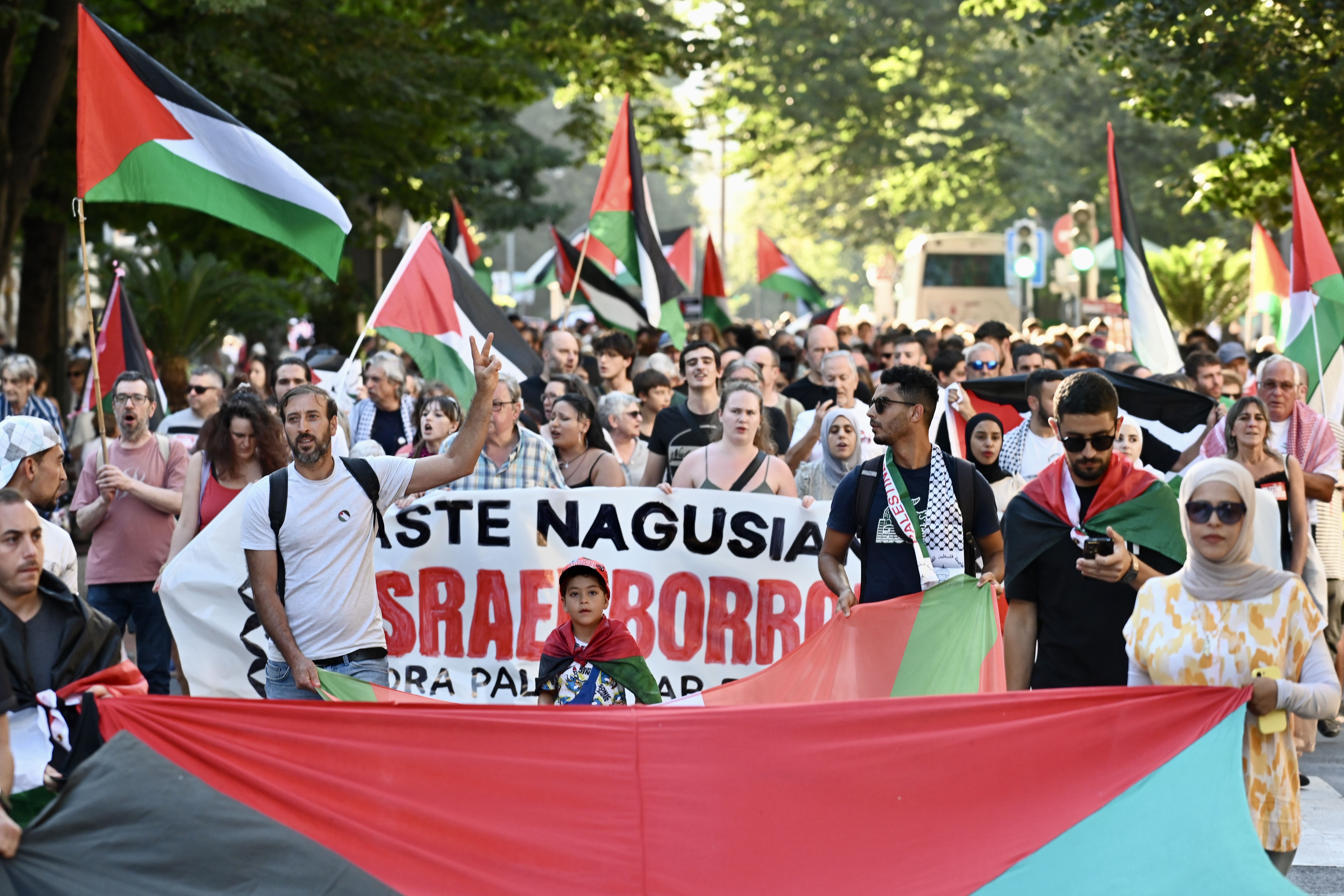 Palestinaren aldeko manifestazioa gaur, Bilbon. MIKEL MARTINEZ DE TRESPUENTES / FOKU