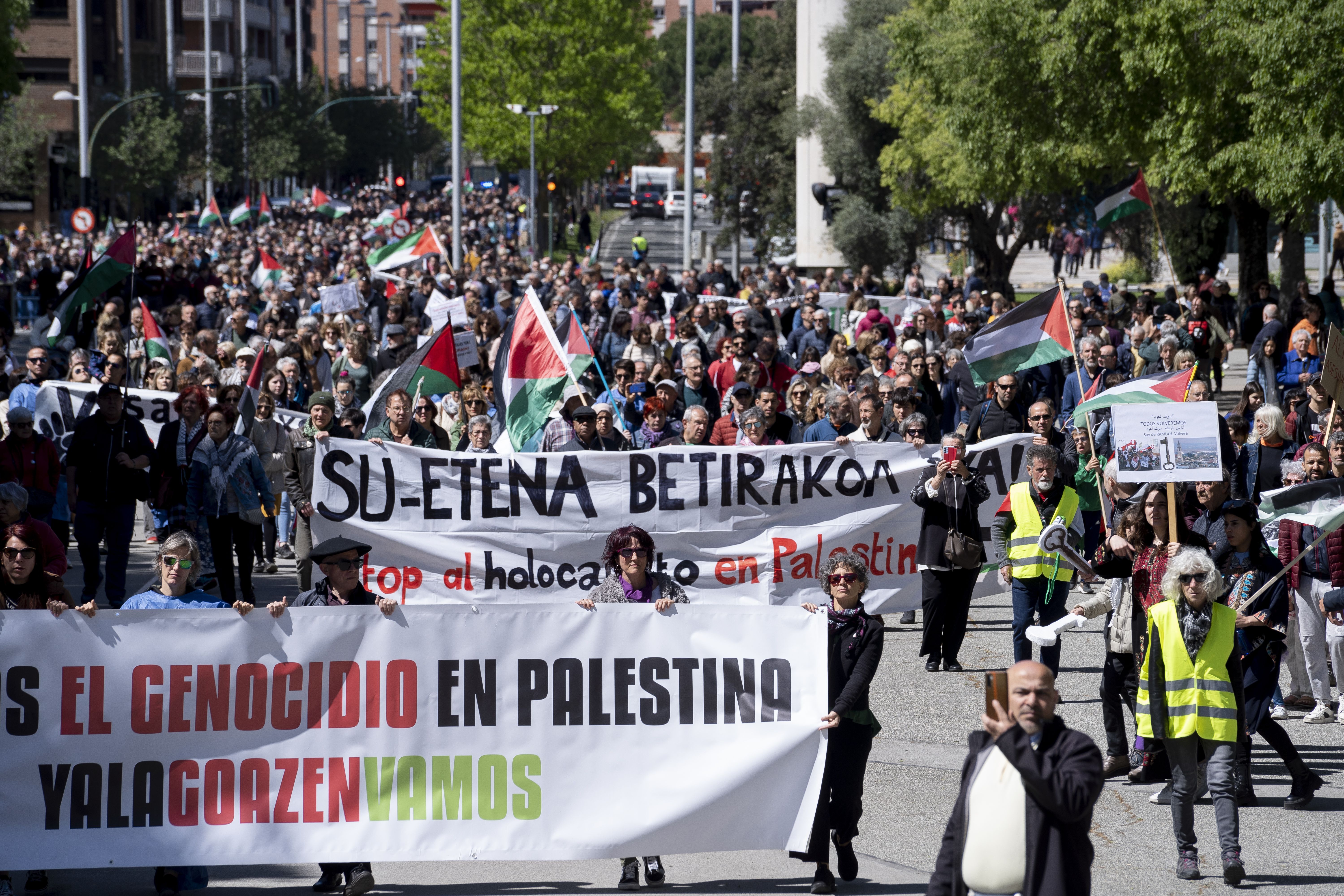 Nafarroako Yalak Palestinaren aldeko manifestazioa egin zuen apirilean. IÑIGO URIZ / FOKU