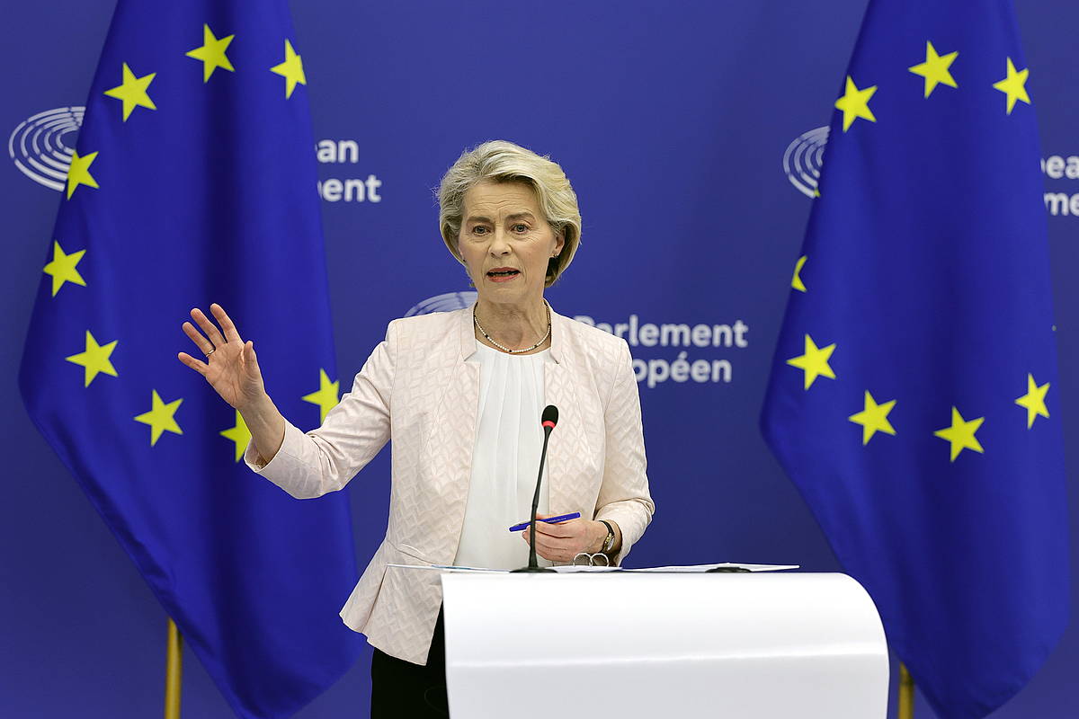 Europako Batzordeko presidente Ursula von der Leyen Europako Parlamentuan, Estrasburgon (Frantzia), uztailaren 18an. RONALD WITTEK / EFE